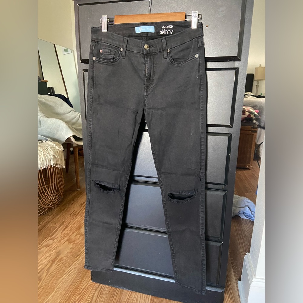 7 for all mankind b(air)‎ black denim "the ankle skinny" size 28